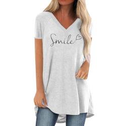 Longbluse Damen Lässig Für Leggings - Einfarbiges Smile Langes Bluse, Modern Bügelfrei Damenbluse Blusen Sommer Elegant Tshirt Tops Stillshirt Shirt Mode Bunt Longshirts Tunika von Pdakieyxnd