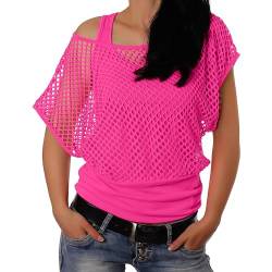 Neon Party Outfit, Damen Neon Hippie fischnetz Netzshirt Netztop Netzhemd 80er Jahre Outfits Karneval Fasching Rocker Motto Party Tops sexy Netzoberteil Sommertops(01 Hot Pink,M) von Pdakieyxnd