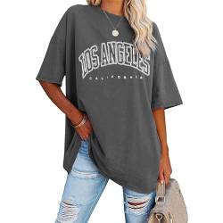 Oversize Shirt Damen - Bunt Briefdruck Rundhals Tshirt, Sommer Coole Top Oberteil V Ausschnitt Leicht Longshirt Sweatshirt Hemd Longshirts Sport Vintage Bluse Blusen von Pdakieyxnd