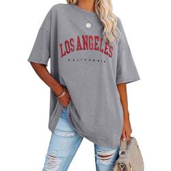 Oversize Shirt Damen - Bunt Briefdruck Rundhals Tshirt, Sommer Coole Top Oberteil V Ausschnitt Leicht Longshirt Sweatshirt Hemd Longshirts Sport Vintage Bluse Blusen von Pdakieyxnd