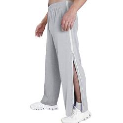 Pdakieyxnd Reha Hose Damen Herren Seitlich Zu Öffnen Lang Baggy Trainingshose mit Seitlichem und Reißverschluss Am Bein Weites Bein Schnellfickerhose Druckknöpfen Sporthose Freizeithose(02 Grey,M) von Pdakieyxnd