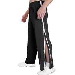 Pdakieyxnd Reha Hose Damen Herren Seitlich Zu Öffnen Lang Baggy Trainingshose mit Seitlichem und Reißverschluss Am Bein Weites Bein Schnellfickerhose Druckknöpfen Sporthose Freizeithose(03 Black,3XL) von Pdakieyxnd