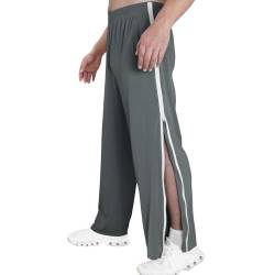 Reha Hose Damen Herren Seitlich Zu Öffnen Lang Baggy Trainingshose mit Seitlichem und Reißverschluss Am Bein Weites Bein Schnellfickerhose Druckknöpfen Sporthose Freizeithose(01 Dark Gray,L) von Pdakieyxnd