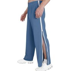 Reha Hose Damen Herren Seitlich Zu Öffnen Lang Baggy Trainingshose mit Seitlichem und Reißverschluss Am Bein Weites Bein Schnellfickerhose Druckknöpfen Sporthose Freizeithose(04 Sky Blue,3XL) von Pdakieyxnd