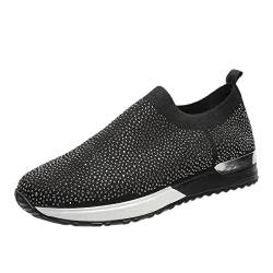 Slip On Turnschuhe Damen Mesh Schuhe Glitzer Dicke Sohlen Laufschuhe Strass Dekorative Ohne Schnürsenkel Sportschuhe Sportlich Sport Turnschuhe Fashion Plateau Sneaker von Pdakieyxnd