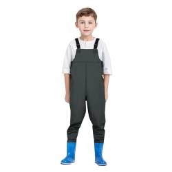 Wathose für Jungen und Mädchen - Wathose Kinder Wasserdicht Regenhose mit Stiefeln Anglerhose Wasserdicht mit Stiefel Rutschfeste Sohle Gummistiefel für Jugendliche für 2-15 Jahre(01 AG,29 EU) von Pdakieyxnd