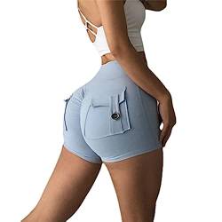 Pdxnyxx Ästhetische Workout-Shorts für Damen, ästhetische Yoga-Shorts mit Taschen für Frauen, athletische Shorts für Damen, Blau, Klein von Pdxnyxx