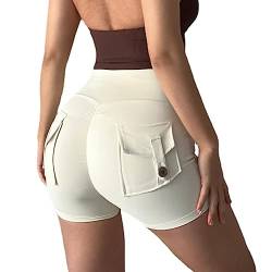 Pdxnyxx Ästhetische Workout-Shorts für Damen, ästhetische Yoga-Shorts mit Taschen für Frauen, athletische Shorts für Damen, Weiss/opulenter Garten, Mittel von Pdxnyxx