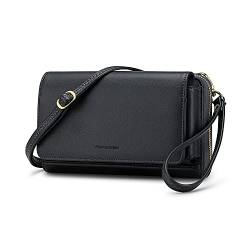 Peacocktion Damen Umhängetasche, Kleine Crossbody Taschen Schultertasche, Handgelenkstaschen Geldbörse mit Crossbody und Handgelenk 2 Riemen, Handytasche zum Umhängen mit Kartenhalter, 001-Schwarz von Peacocktion