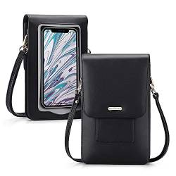 Peacocktion Handytasche zum Umhängen, Kleine Handy Umhängetasche Damen, Crossbody Handytasche Geldbörse, Handy Umhängetasche mit Kartenfächer, 001-Schwarz Touchscreen von Peacocktion