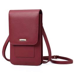 Peacocktion Handytasche zum Umhängen, Kleine Handy Umhängetasche Damen, Crossbody Handytasche Geldbörse, Handy Umhängetasche mit Kartenfächer, 01-Wein Rot von Peacocktion