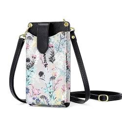 Peacocktion Handytasche zum Umhängen, Kleine Umhängetasche Damen, Crossbody Handytasche Geldbörse, Handy Umhängetasche mit Kartenfächer, Crossbody Tasche für Damen, 05-Schwarz Floral von Peacocktion