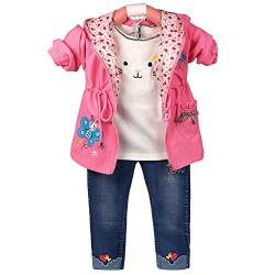 Peacolate 2-4Jahre Mädchen Kleidungsset 3 Stück Weißes T-Shirt Rosa Windjacke und Jeans (Rosa, 5-6Jahre) von Peacolate