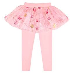 Peacolate 2-8 Jahre Mädchen Elastisch Fußlose Leggings Schmetterling Mustern Spitzehose Rüschen Tutu Rock funkeln Pailletten Culottes Baumwolle Hose(Rosa,2Jahre) von Peacolate