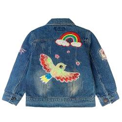 Peacolate 3-11Jahre kleine Mädchen Jeansjacke Kiner Oberbekleidung sticken Regenbogen Vögel und Blumen Frühling Herbst Denim Mäntel (Regenbogen,4-5Jahre) von Peacolate