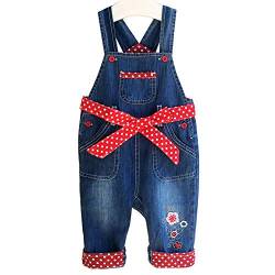 Peacolate 3M-3Jahre Säugling Baby Mädchen Denim Overall Bestickter Latzhose Jeanshose mit Rotem Gürtel(18-24m, Rot) von Peacolate