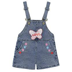 Peacolate 4-10 Jahre Jumpsuit Kinder Mädchen Latzhose Bestickte Pailletten Umdrehen Schmetterling Denim Kurze Jeans Overalls(Schmetterling,5-6Jahre) von Peacolate