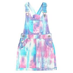 Peacolate 4-10T Little Girl Tie-Dyed Short Overalls Vintage Dress Distressed Strampler, Blau/Rosa von Peacolate