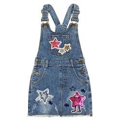 Peacolate 4-11 Jahre Mädchen Schnall Denim Latzrock Elastisch Hosenträger Star Mustern Jeanshose Bestickter Pailletten Overalls Rock(Star,4Jahre) von Peacolate