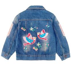 Peacolate 4-11Jahre kleine Mädchen Jeansjacke Pailletten sticken Vögel und Blumen Frühling Herbst Denim Mäntel (Vogel Blumen,4-5Jahre) von Peacolate