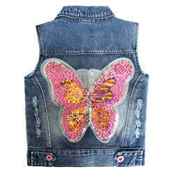Peacolate 4-12 Jahre Mädchen Outfit Gestickte Schmetterlinge Pailletten Jacke Jeansweste Mäntel(Schmetterling,3-4Jahre) von Peacolate