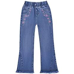 Peacolate 5-10Jahre Kleine Mädchen Stretch Langarm Jeanshose Gestickte Florale Blau Denim Hose Schmetterling Bootcut Jeans(Schmetterling,5-6Jahre) von Peacolate