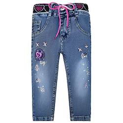 Peacolate Baby Mädchen Stretch Langarm Jeanshose High Waist Blau Denim Hose mit Gürtel Bestickte Straight Pants 18Monate-8Jahre(4Jahre) von Peacolate