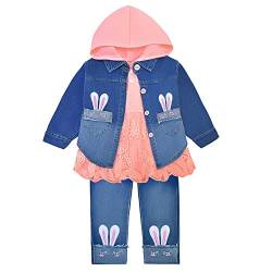 Peacolate Baby kleidung,Baby Mädchen Outfit 3 Stücke Langarm Hoodie Kleid Denim Jacke und Jeanshose Babyset Frühling Herbst 1-5Jahre Freizeitkleidungsset(Orange,4-5Jahre) von Peacolate