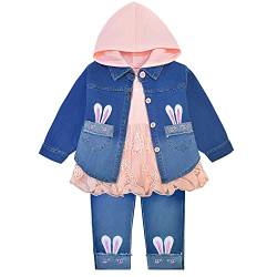 Peacolate Baby kleidung,Baby Mädchen Outfit 3 Stücke Langarm Hoodie Kleid Denim Jacke und Jeanshose Babyset Frühling Herbst 1-5Jahre Freizeitkleidungsset(Rosa,2-3Jahre) von Peacolate