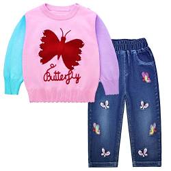 Peacolate Mädchen Kleidung,Baby Mädchen Bekleidungsset 2tlg Baumwolle Schmetterling Pullover und Stickerei Jeanshose 18Monate-8Jahre (Rosa Schmetterling, 6-7Jahre) von Peacolate