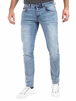 Peak Time Herren Jeans Slim Fit Hose mit elastischem Stretch Bund Destroyed München Light Blue Gr. 32W/32L von Peak Time