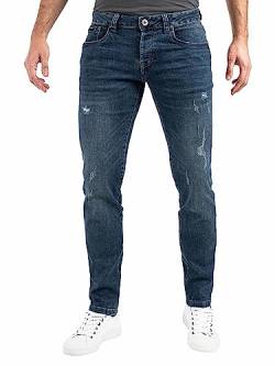 Peak Time Herren Jeans Slim Fit Hose mit elastischem Stretch Bund Destroyed München Middle Blue Gr. 38W/32L von Peak Time