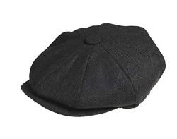 Peaky Blinders 'Newsboy' Style Flache Mütze – Melton Wolle Stoffvariationen Gr. XXL (63 cm), Schwarzes Fischgrätenmuster von Peaky Blinders