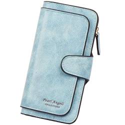 Pearl Angeli Damen Geldbörse aus weichem echtem Leder, RFID-Blockierung, große Kapazität, dreifach gefaltet, Multi-Kartenhalter, Organizer, Damen-Clutch (Hellblau) von Pearl Angeli