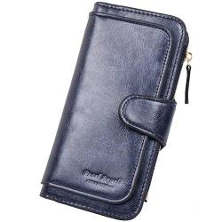 Pearl Angeli Damen Geldbörse aus weichem echtem Leder, RFID-Blockierung, große Kapazität, dreifach gefaltet, Multi-Kartenhalter, Organizer, Damen-Clutch (Königsblau) von Pearl Angeli