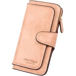 Pearl Angeli Damen Geldbörse aus weichem echtem Leder, RFID-Blockierung, große Kapazität, dreifach gefaltet, Multi-Kartenhalter, Organizer, Damen-Clutch (Orange Rosa) von Pearl Angeli