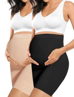 "Baby Bump" Premium-Schwangerschafts-Shapewear, hohe Taille, mittlere Oberschenkel, Schwangerschaftsunterwäsche, verhindert Chaffing, weiche Bauchstütze, Nude+Schwarz, 3XL von Peauty
