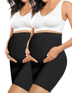 Peauty Baby Bump Premium-Schwangerschafts-Shapewear, hohe Taille, mittlere Oberschenkel, Schwangerschaftsunterwäsche, verhindert Chaffing, weiche Bauchstütze, schwarz/schwarz, XX-Large von Peauty