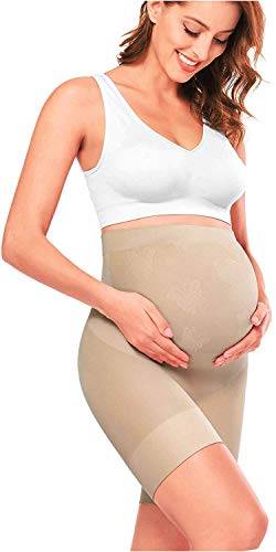"Baby Bump" Premium Umstandsformbekleidung, hohe Taille, Mitte der Oberschenkel, Schwangerschaftsunterwäsche verhindert Scheuern, weiche Adominalunterstützung, Hautfarben, XX-Large von Peauty