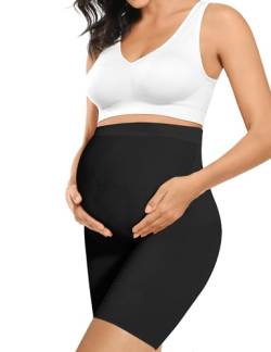 "Baby Bump" Premium Umstandsformbekleidung, hohe Taille, Mitte des Oberschenkels, Schwangerschaftsunterwäsche, verhindert Scheuern, weiche Adominalunterstützung, Schwarz, Medium von Peauty