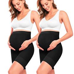 "Baby Bump" Premium Umstandsformbekleidung, hohe Taille, Mitte des Oberschenkels, Schwangerschaftsunterwäsche, verhindert Scheuern, weiche Adominalunterstützung, schwarz/schwarz, 3XL von Peauty