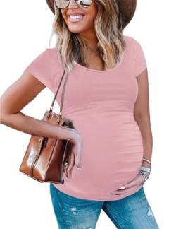 Peauty Damen Schwangerschafts-Shirt Side Ruched Tops Pregnancy Top Plus Size Large Rosa von Peauty