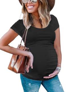 Peauty Damen Schwangerschafts-Shirt Side Ruched Tops Pregnancy Top Plus Size X-Large Schwarz von Peauty