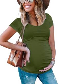 Peauty Damen Umstandsshirt Seitlich Geraffte Tops Schwangerschaft Top Plus Size, Grün (Army Green), Groß von Peauty