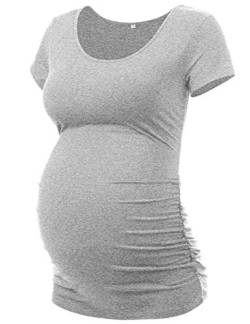 Peauty Schwangerschaftsshirt seitlich geraffte Oberteile Schwangerschaftsshirt Übergröße, Grau, Mittel von Peauty