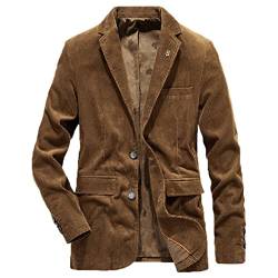 Pegsmio Business Blazer Herren Frühling Herbst Cord Casual Baumwolle Jacke Slim Fit Anzug, braun, XL von Pegsmio