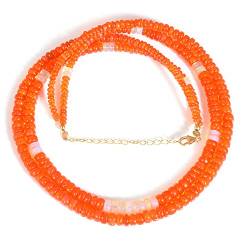 – Genuine Mexican Fire Opal Beaded Necklace Double Layer Orange White Opal Gemstone Water Absorbing Healing Stone 925 Lobster Clasp Gifts (18CM) von Pehvdkuq