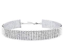 Rhinestone Choker-Halsband, silberfarben, funkelnd, Diamant, Kristall, für Damen und Mädchen (6 Rows) von Pehvdkuq