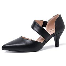 D'Orsay Damen-Pumps mit geschlossenem Zehenbereich, Spitzen-Fersen, mit Riemen und Kätzchen-Absatz, elegante Pumps, Matte Black, 38.5 EU von Peijely