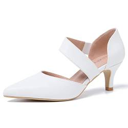 D'Orsay Damen-Pumps mit geschlossenem Zehenbereich, Spitzen-Fersen, mit Riemen und Kätzchen-Absatz, elegante Pumps, Matte White, 38.5 EU von Peijely